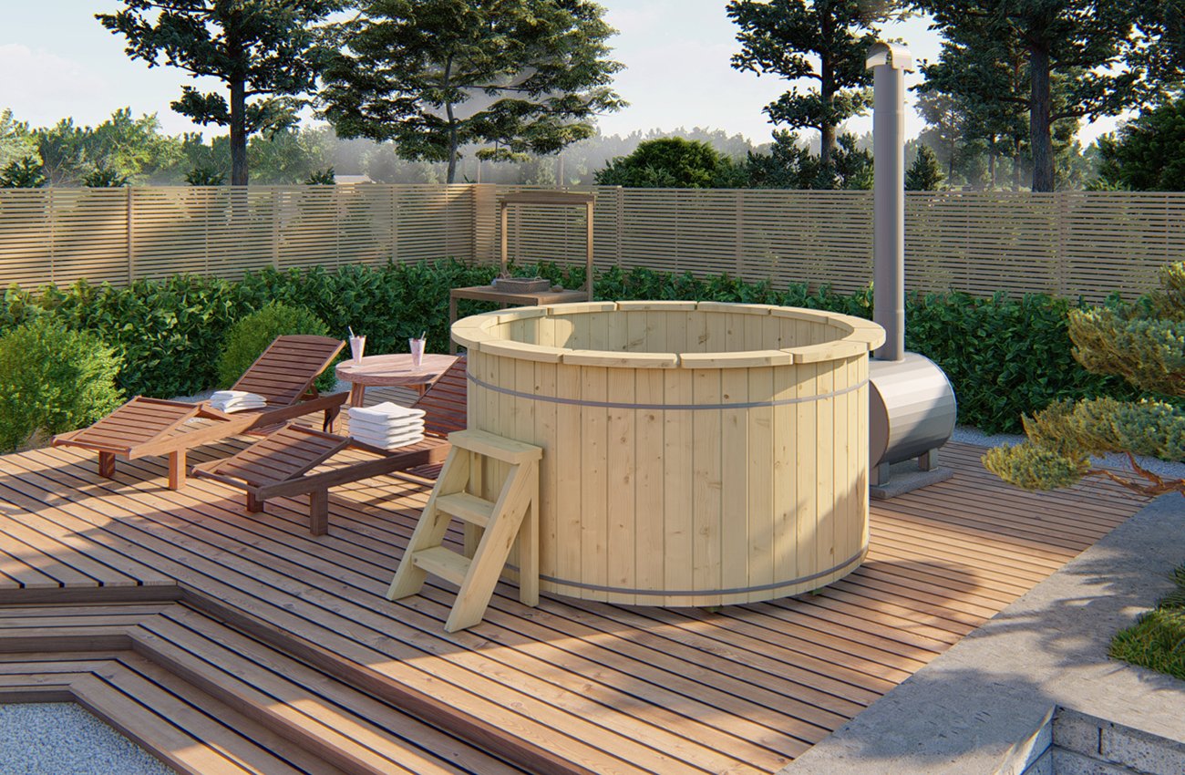 Barrel hot tub with external wood burning heater – Ø 2m-158862 