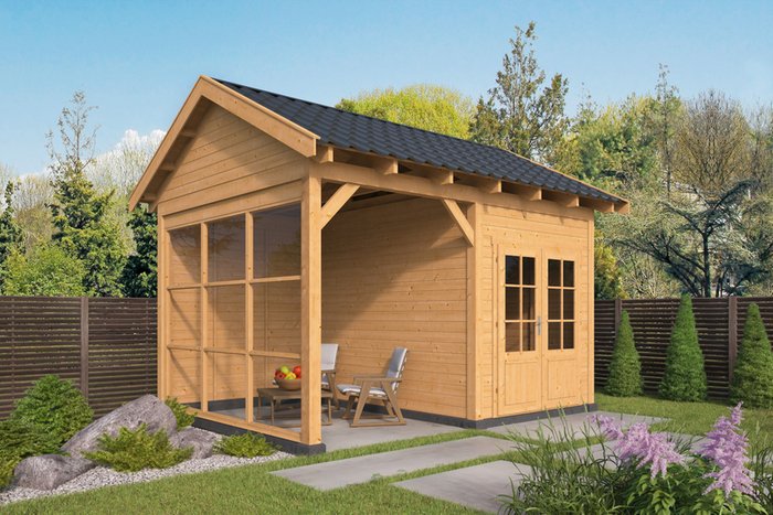 Gartenhaus mit A berdachung und Satteldach Hamar LG Typ 3 Larche